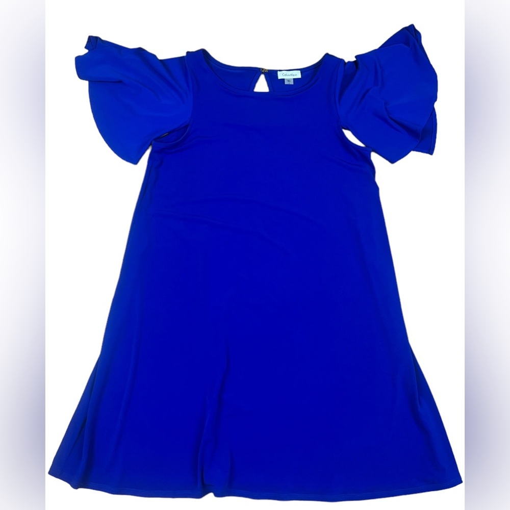 Calvin Klein Size 6 Dress Stretch, Keyhole Back, Flutter Sleeves Straight Cut